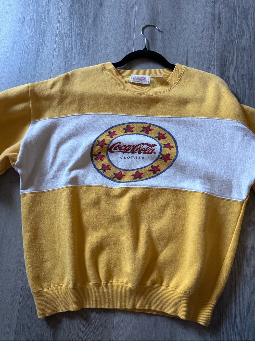 Vintage 1980s Coca Cola Yellow & White Crewneck Sweatshirt with Logo Panel